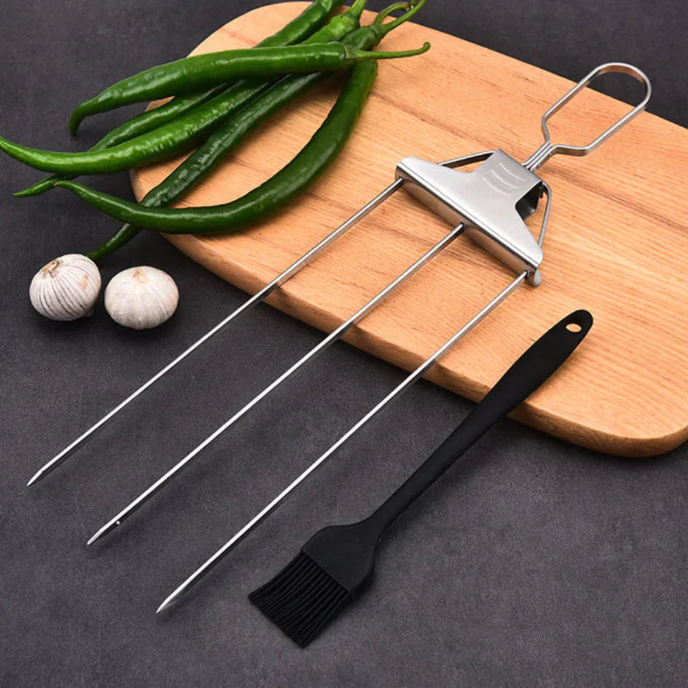 BowLift | Stainless Steel BBQ Skewers Triple Grill Tool