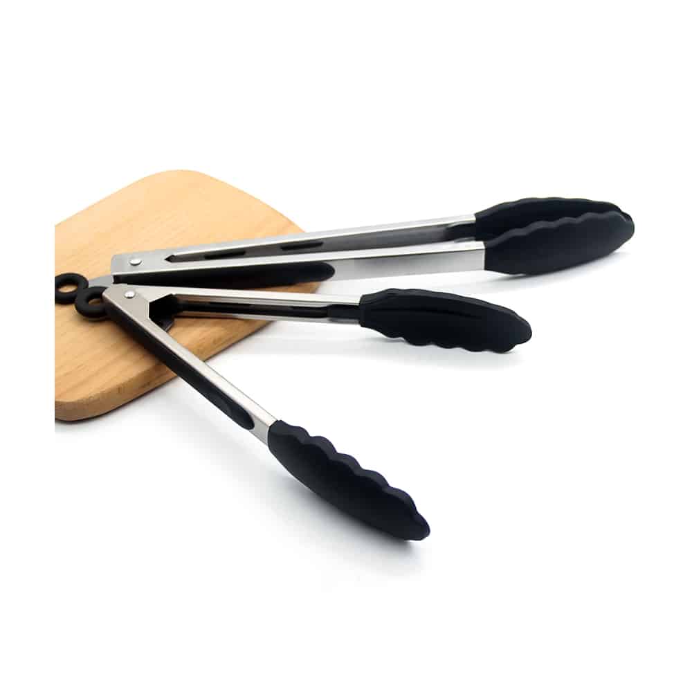 Silicone and stainless steel grill tongs - 23/30 cm - White / Black | Bowlift