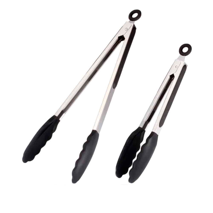 Silicone and stainless steel grill tongs - 23/30 cm - White / Black | Bowlift