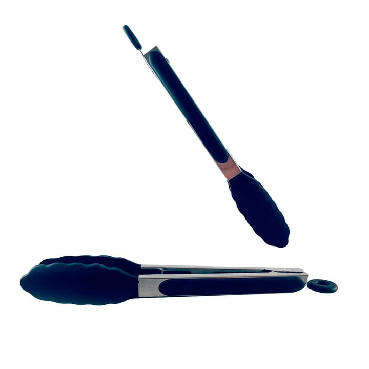 Silicone and stainless steel grill tongs - 23/30 cm - White / Black | Bowlift