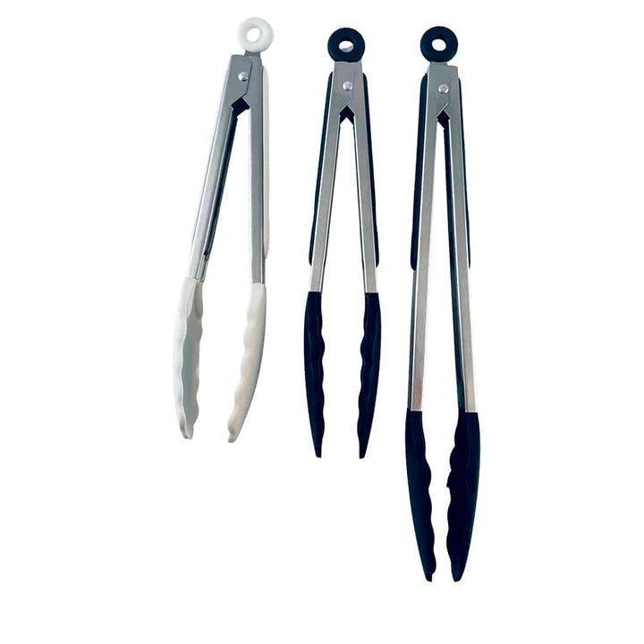 Silicone and stainless steel grill tongs - 23/30 cm - White / Black | Bowlift