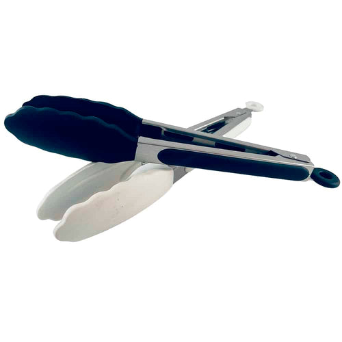 Silicone and stainless steel grill tongs - 23/30 cm - White / Black | Bowlift