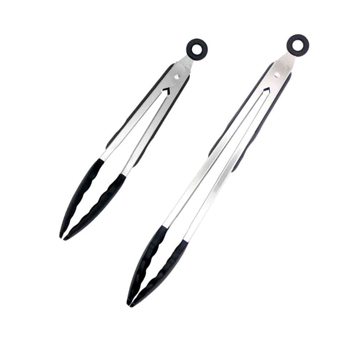 Silicone and stainless steel grill tongs - 23/30 cm - White / Black | Bowlift