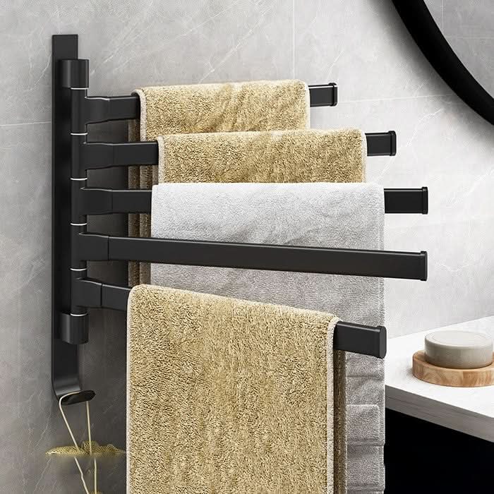 BowLift | TidyRack 5-Arm Towel Organizer – Space-saving Towel Holder in Matte Black