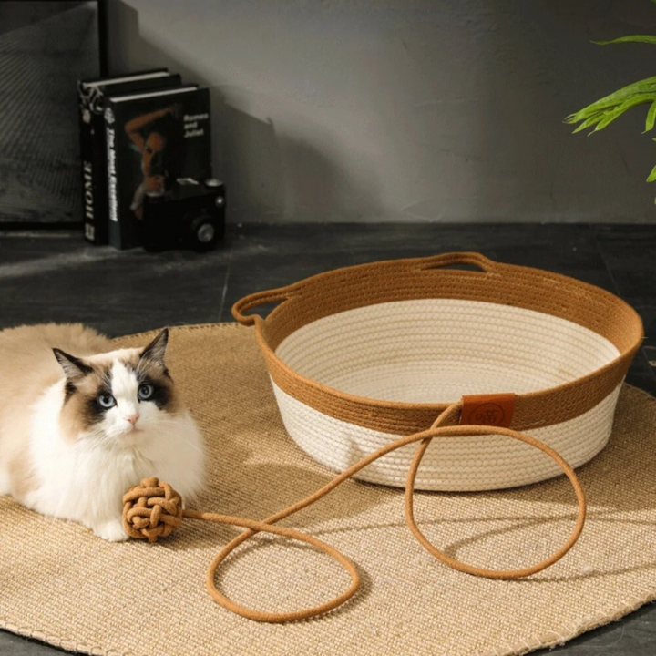 Handwoven Cotton Rope Bed for Cats - CozyNest Bowlift