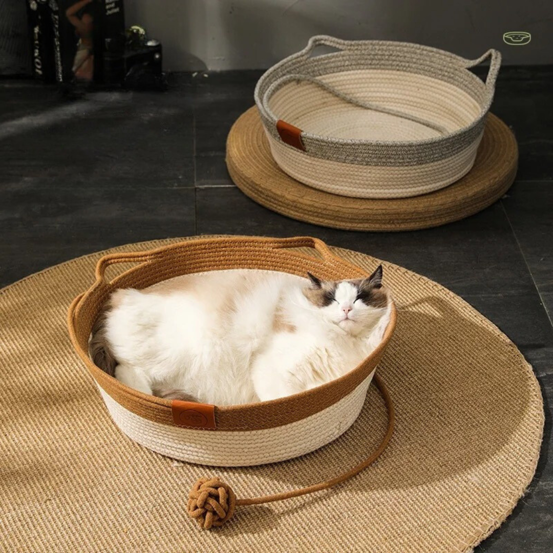 Handwoven Cotton Rope Bed for Cats - CozyNest Bowlift