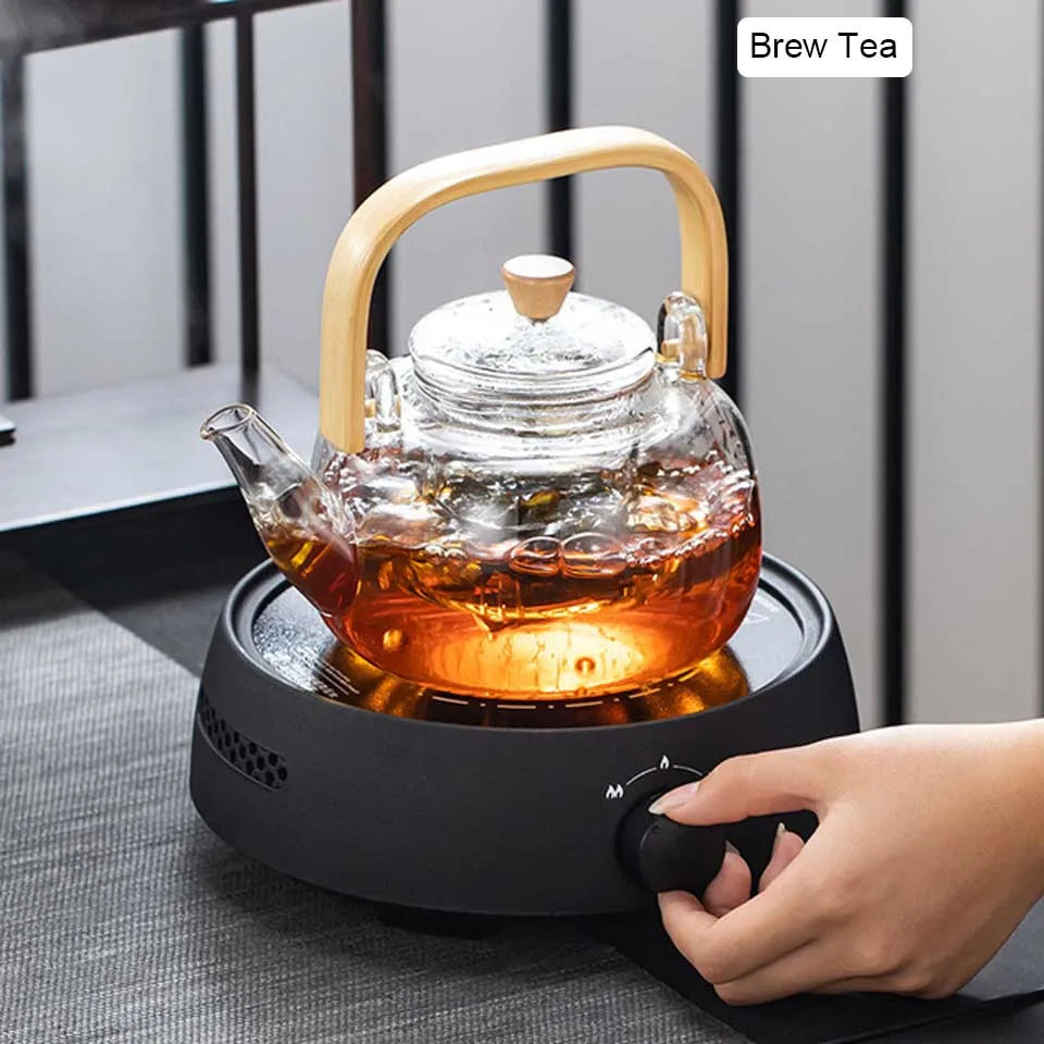 Heat-Resistant Glass Teapot with Container Ceramic Teapot Holder Base | Bowlift