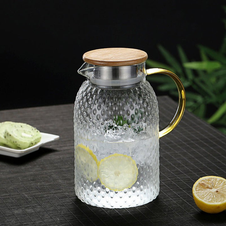 BowLift | Heat-Resistant Textured Glass Jug with Bamboo Lid – Elegant Serving Pitcher for Hot & Cold Drinks