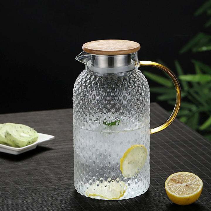 BowLift | Heat-Resistant Textured Glass Jug with Bamboo Lid – Elegant Serving Pitcher for Hot & Cold Drinks