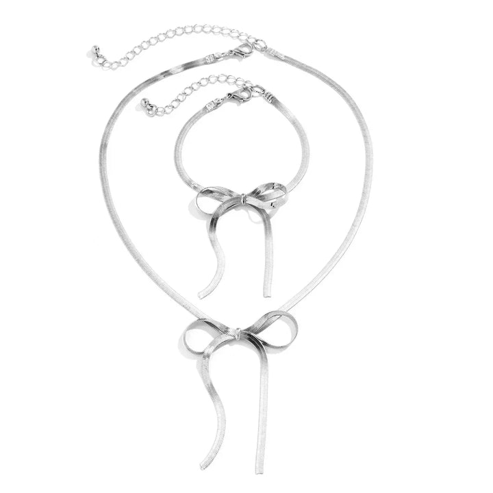 BowLift | Herringbone Chain Bow Necklace and Bracelet Set