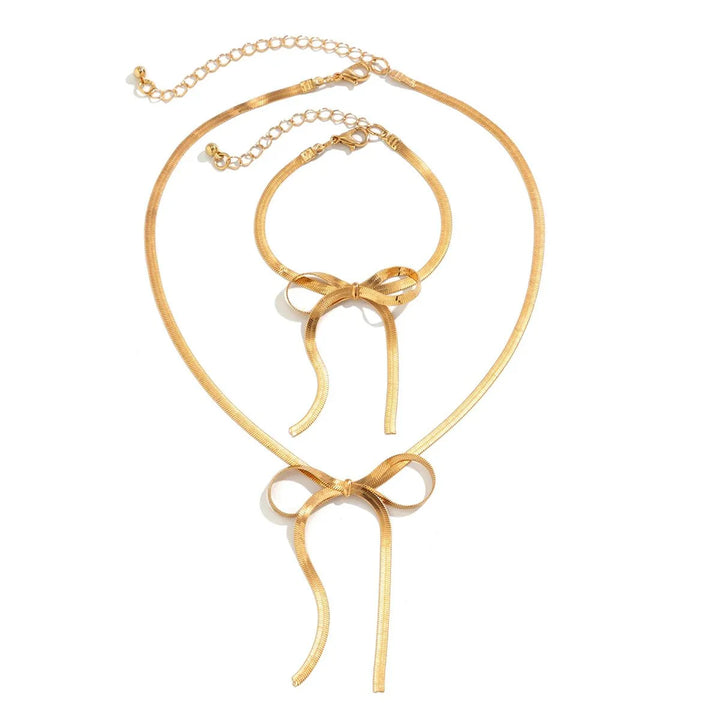 BowLift | Herringbone Chain Bow Necklace and Bracelet Set