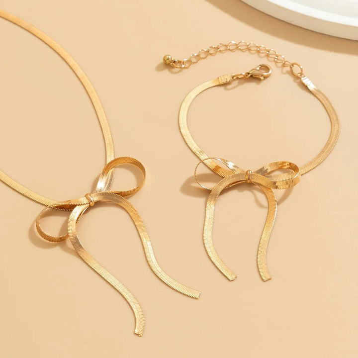 BowLift | Herringbone Chain Bow Necklace and Bracelet Set