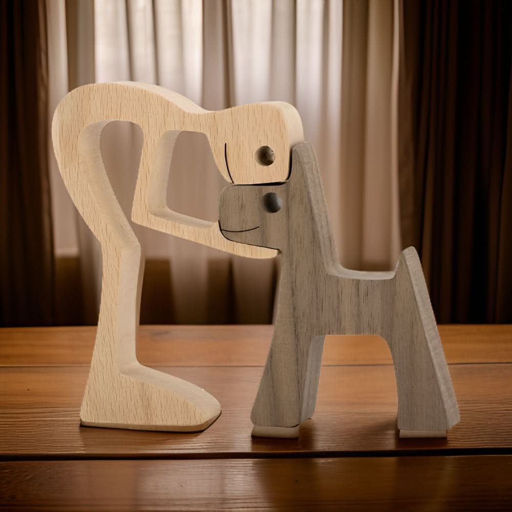 BowLift | Handcrafted Wood Dog and Human Figurine