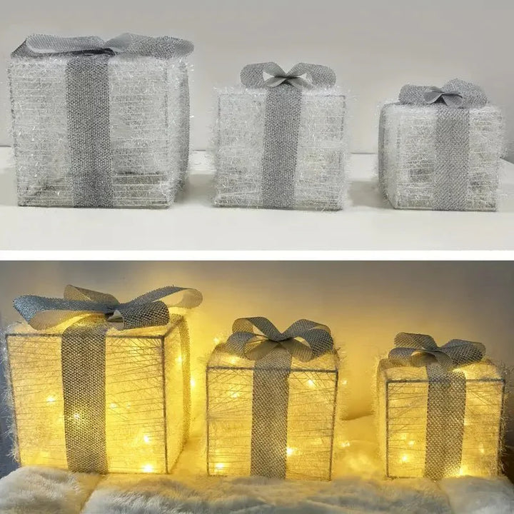 BowLift | Luminous gifts - set of 3 illuminated boxes - Christmas decoration for indoor and outdoor