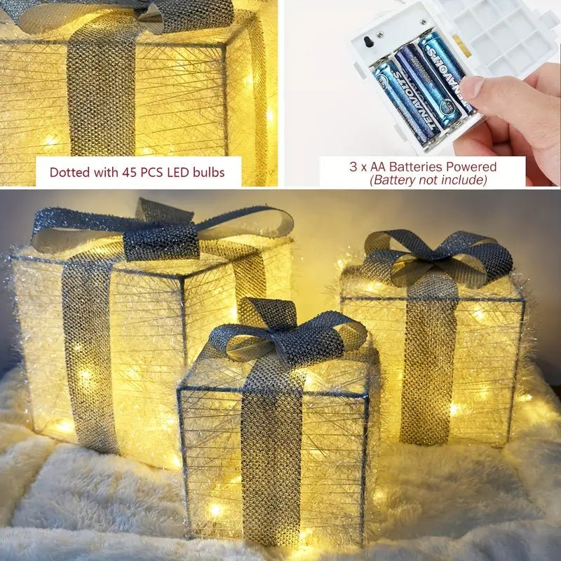 BowLift | Luminous gifts - set of 3 illuminated boxes - Christmas decoration for indoor and outdoor