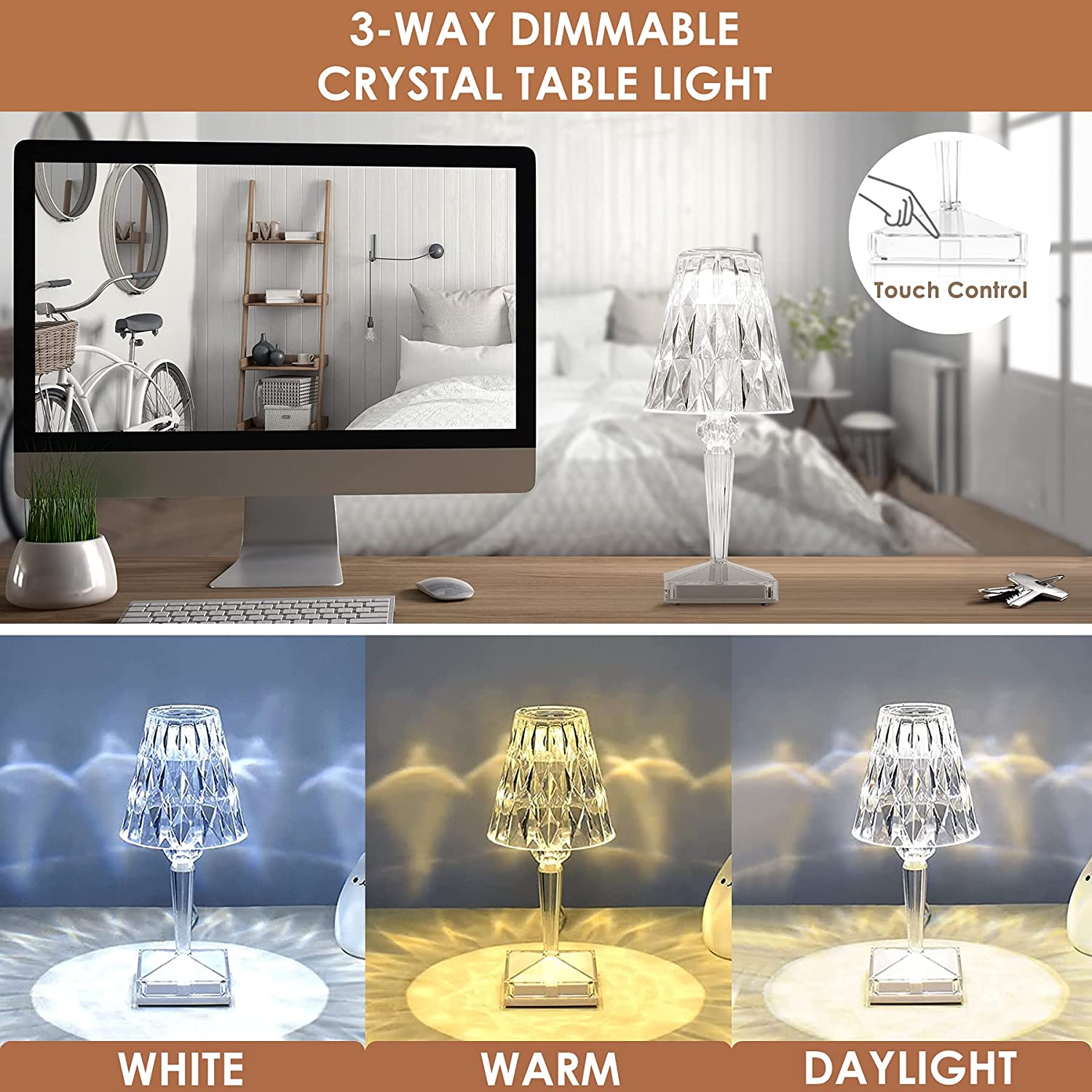 BowLift | CrystaLamp - LED Table Lamp made of Diamond Crystal