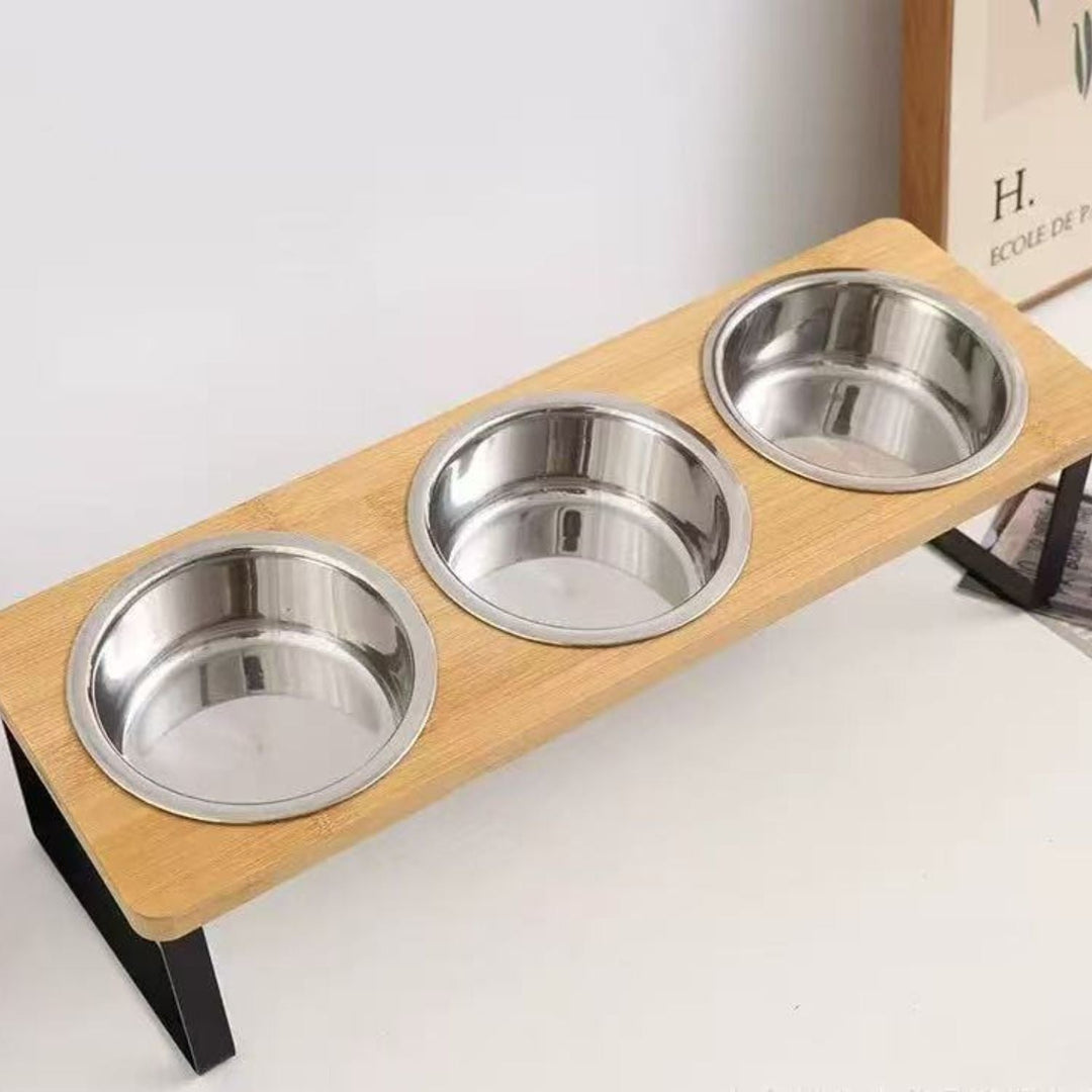 Raised Dog Food Bowl – Bamboo Stand with Removable Stainless Steel Bowls | Bowlift