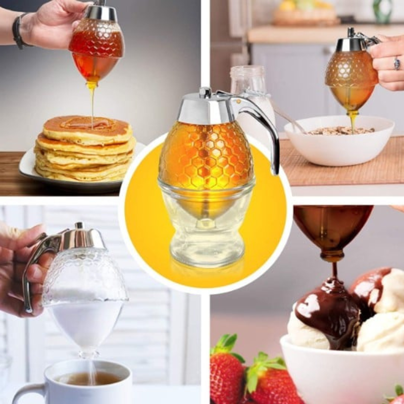 Drip-free honey dispenser with hive design – 200 ml plastic | Bowlift