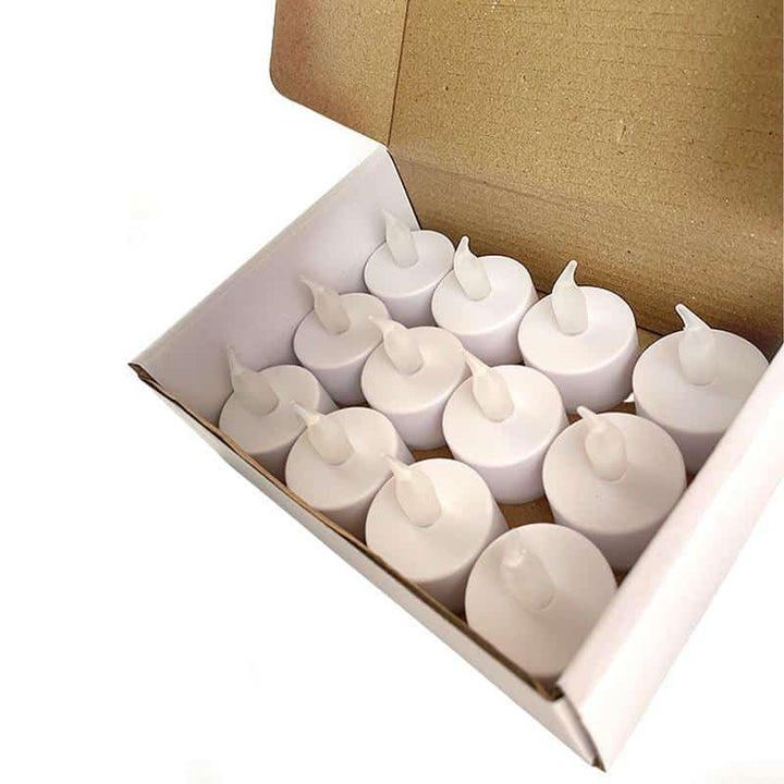 LED tealight 12 pcs. in white with flame (including batteries) | Bowlift