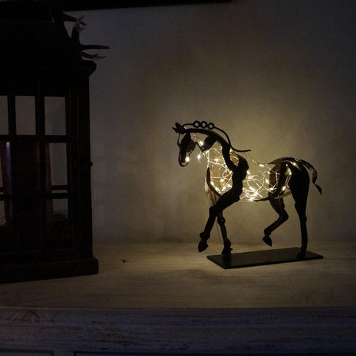 RustGlow - Abstract Rust Horse Sculpture with LED Light Bowlift