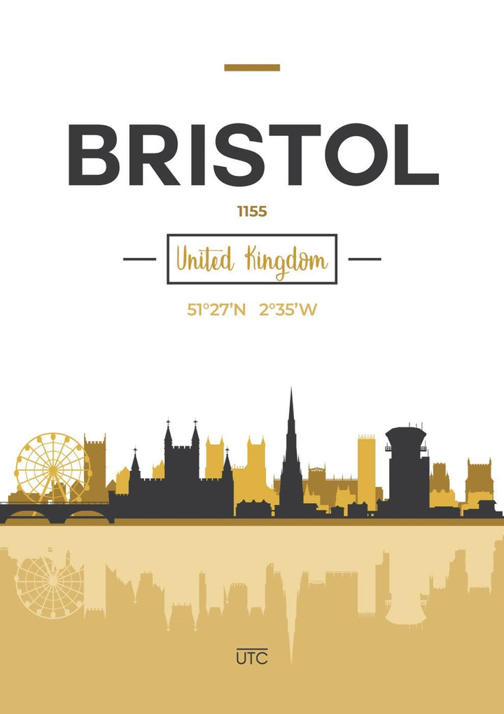 BRISTOL Skyline, Bristol city view England, Yellow and Grey art print wall art PRINT poster artwork home decor | Bowlift