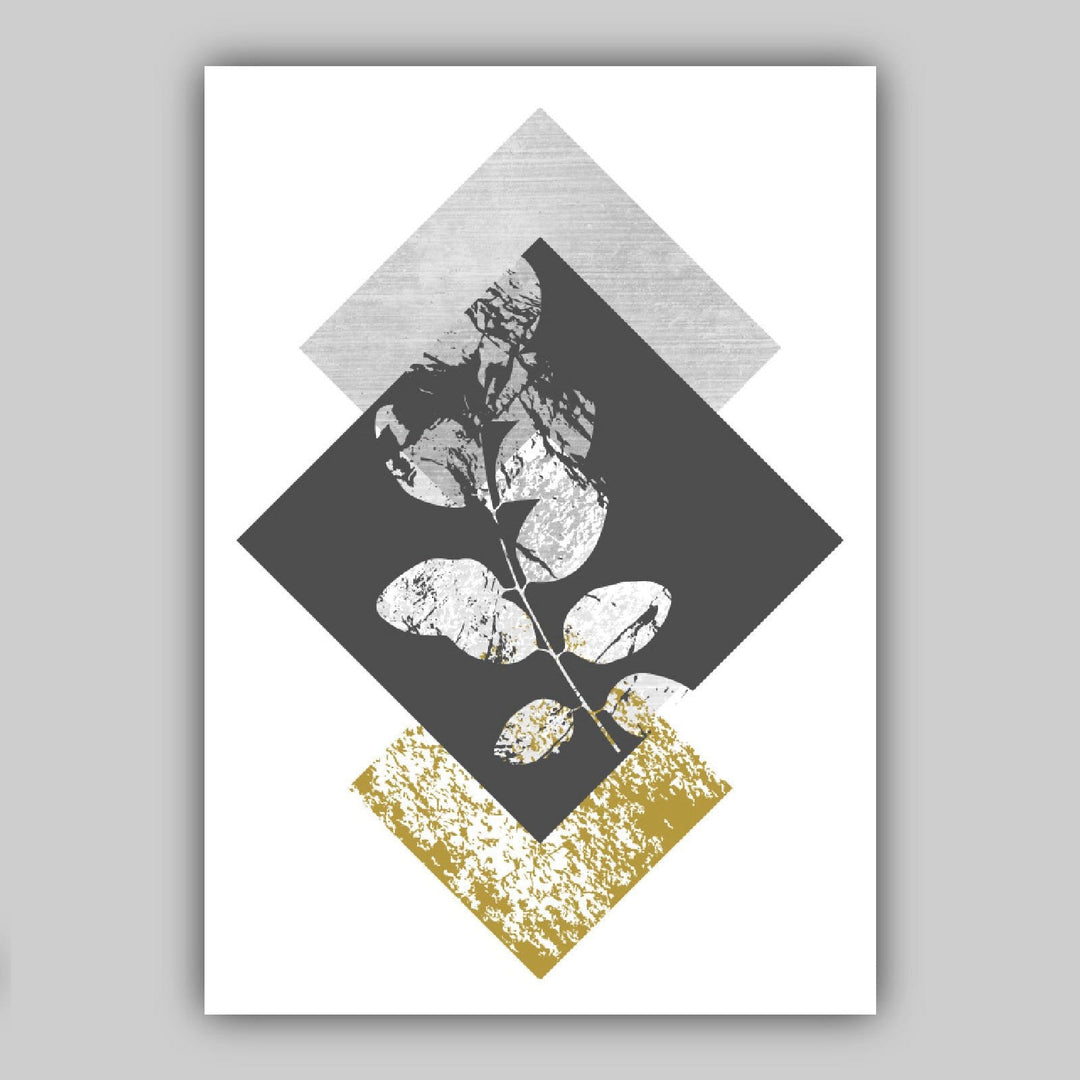 BOTANICAL Set of 3 abstract GEOMETRIC grey and mustard floral prints | Bowlift