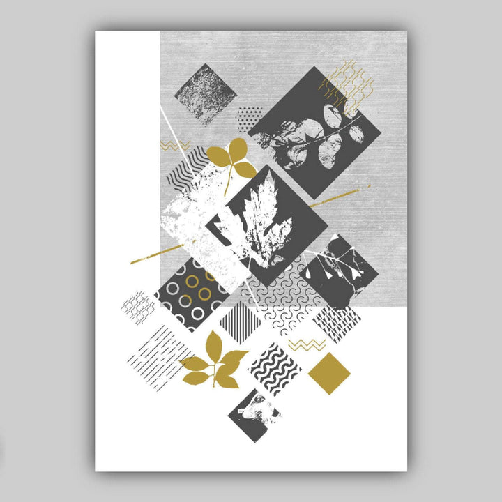 BOTANICAL Set of 3 abstract GEOMETRIC grey and mustard floral prints | Bowlift