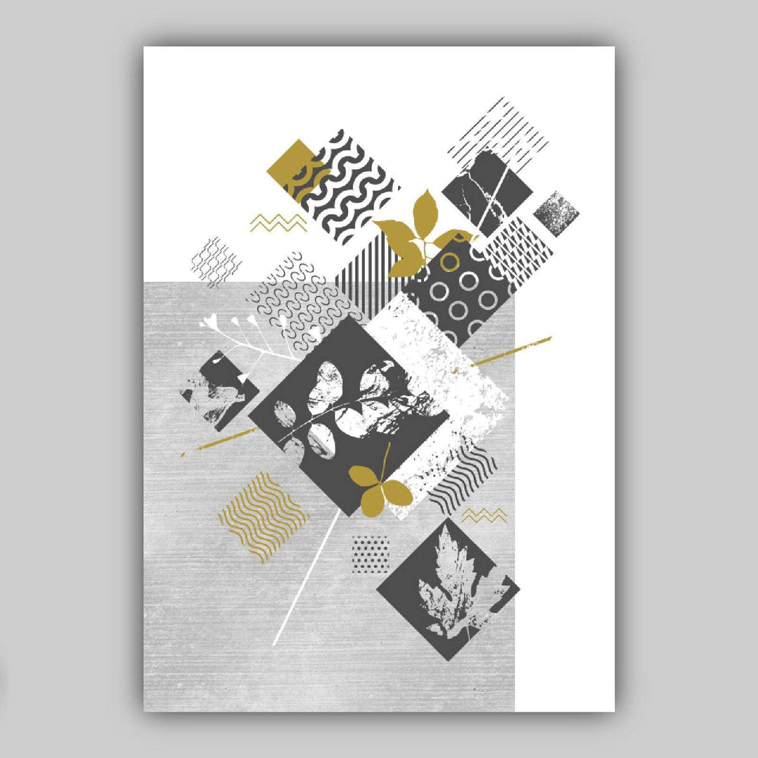 BOTANICAL Set of 3 abstract GEOMETRIC grey and mustard floral prints | Bowlift