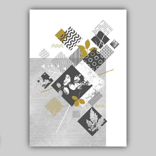 BOTANICAL Set of 3 abstract GEOMETRIC grey and mustard floral prints | Bowlift