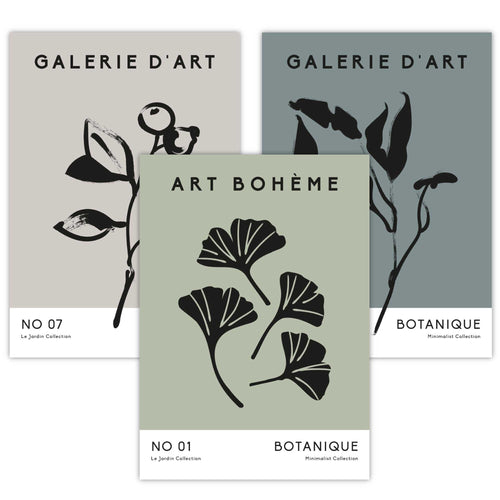 Boho Botanical Art, Set of 3, Teal Green Minimalist Art Prints | Bowlift