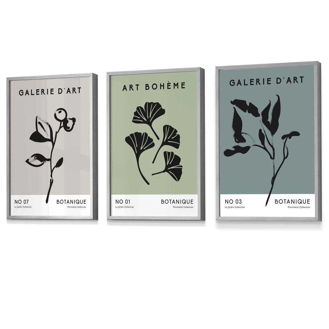 Boho Botanical Art, Set of 3, Teal Green Minimalist Art Prints | Bowlift