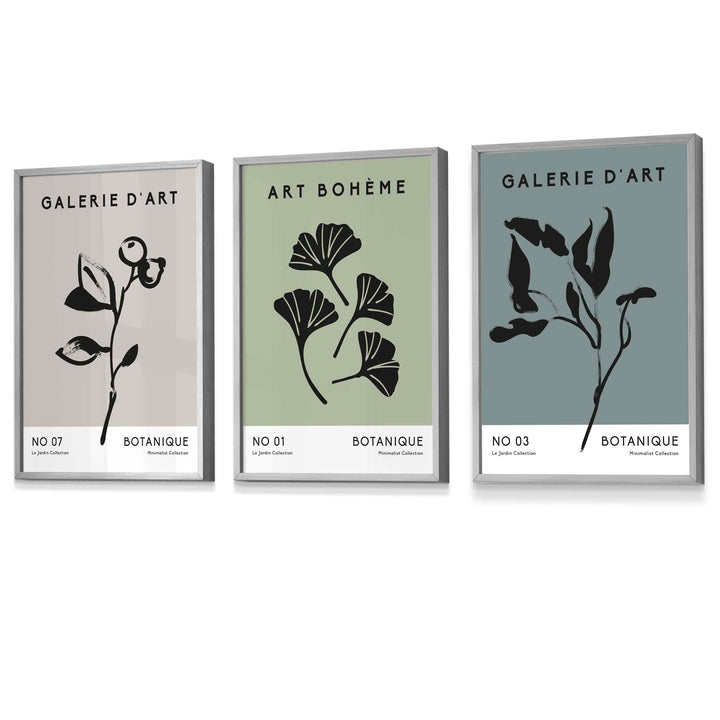 Boho Botanical Art, Set of 3, Teal Green Minimalist Art Prints | Bowlift