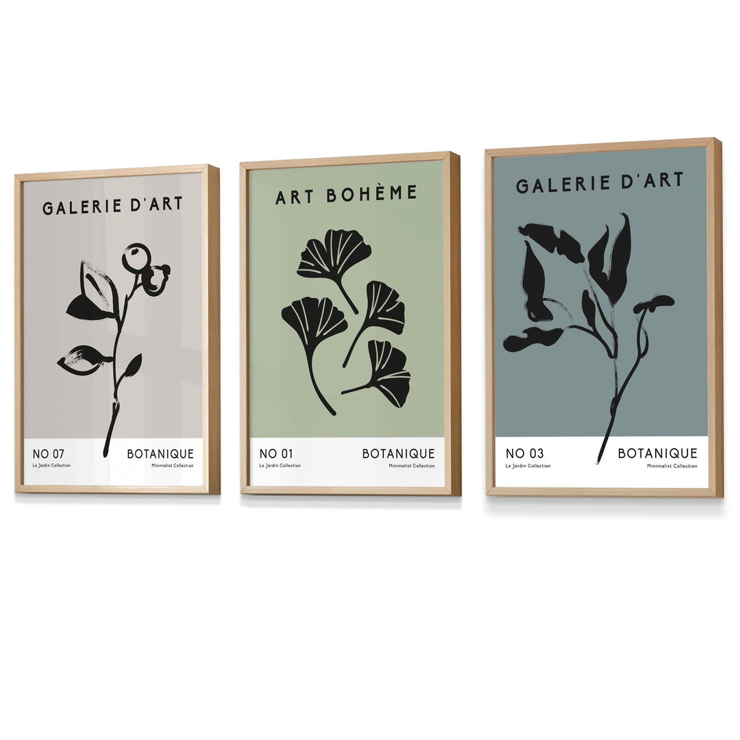 Boho Botanical Art, Set of 3, Teal Green Minimalist Art Prints | Bowlift