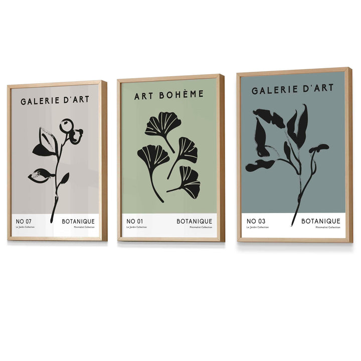 Boho Botanical Art, Set of 3, Teal Green Minimalist Art Prints | Bowlift