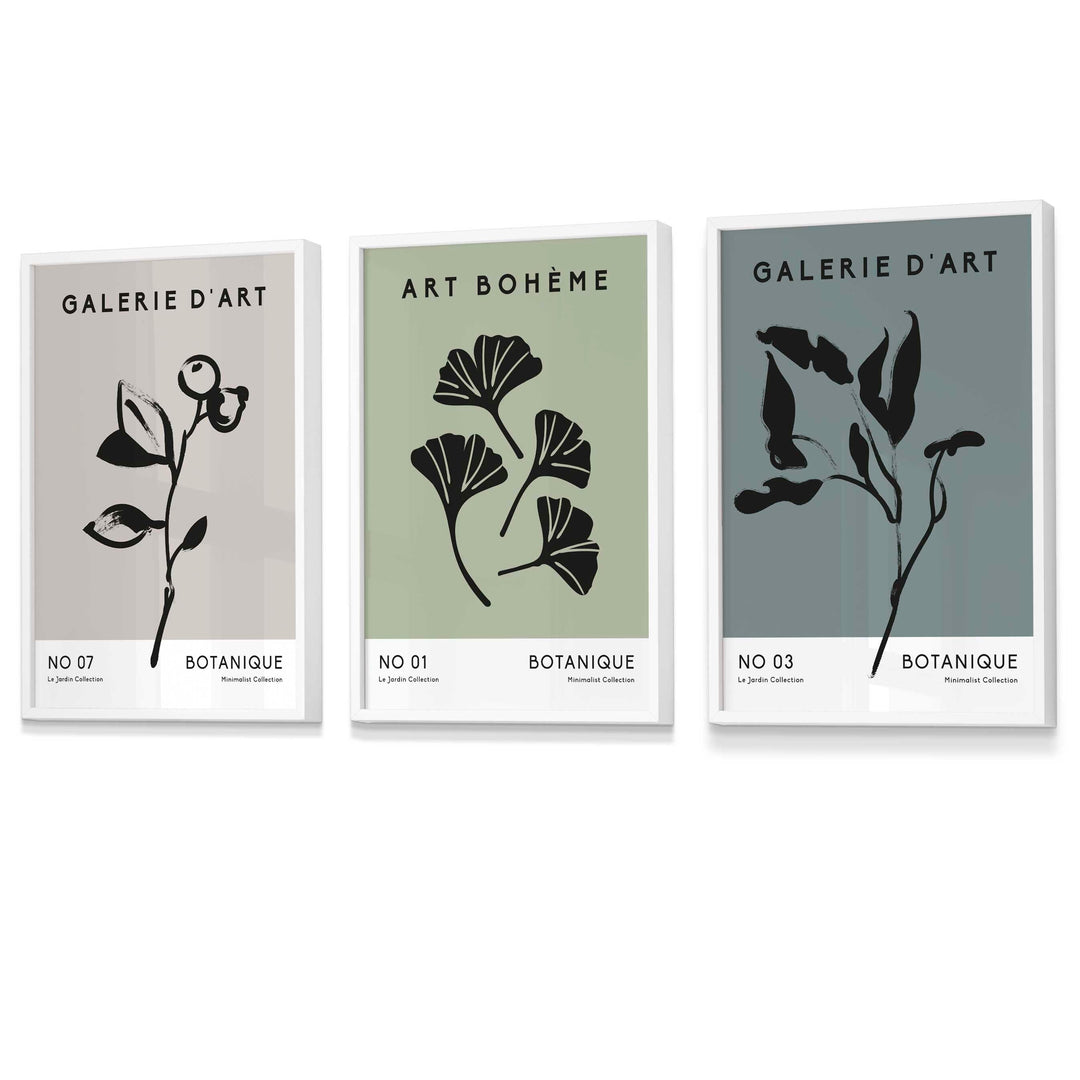 Boho Botanical Art, Set of 3, Teal Green Minimalist Art Prints | Bowlift