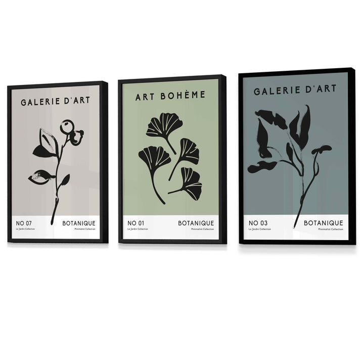 Boho Botanical Art, Set of 3, Teal Green Minimalist Art Prints | Bowlift