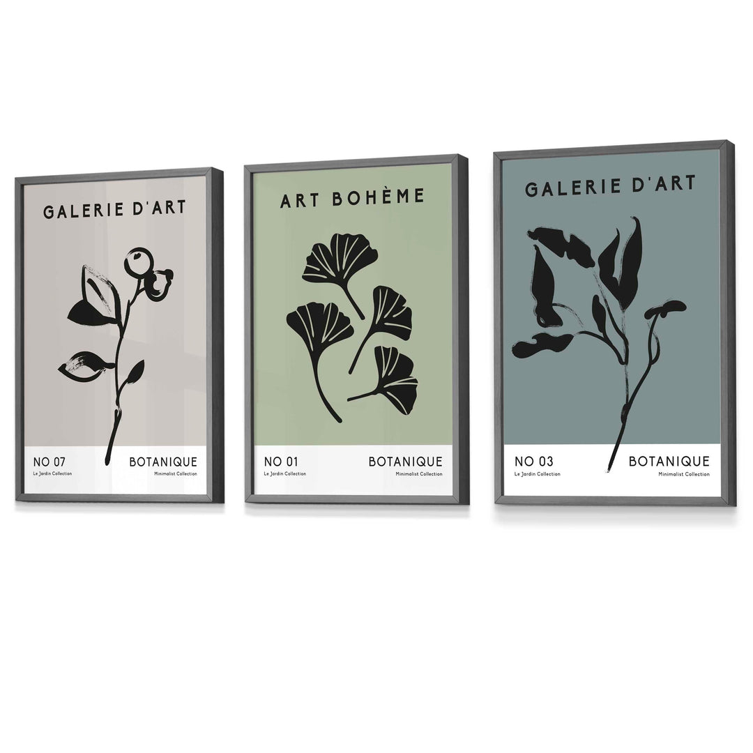 Boho Botanical Art, Set of 3, Teal Green Minimalist Art Prints | Bowlift