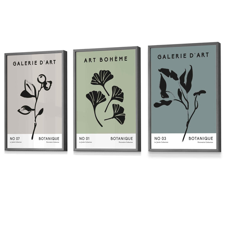 Boho Botanical Art, Set of 3, Teal Green Minimalist Art Prints | Bowlift