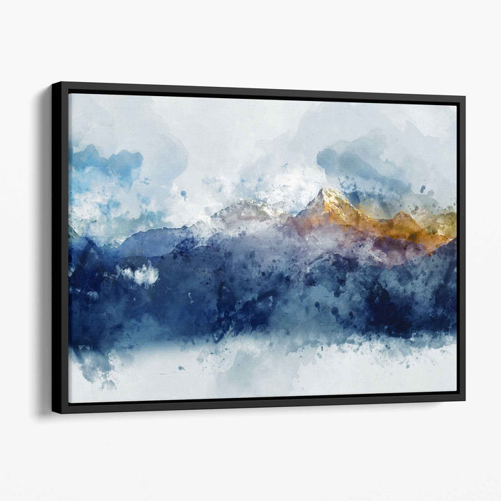 Abstract blue and yellow mountains wall art canvas print | Bowlift