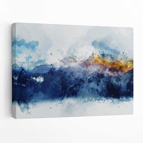 Abstract blue and yellow mountains wall art canvas print | Bowlift