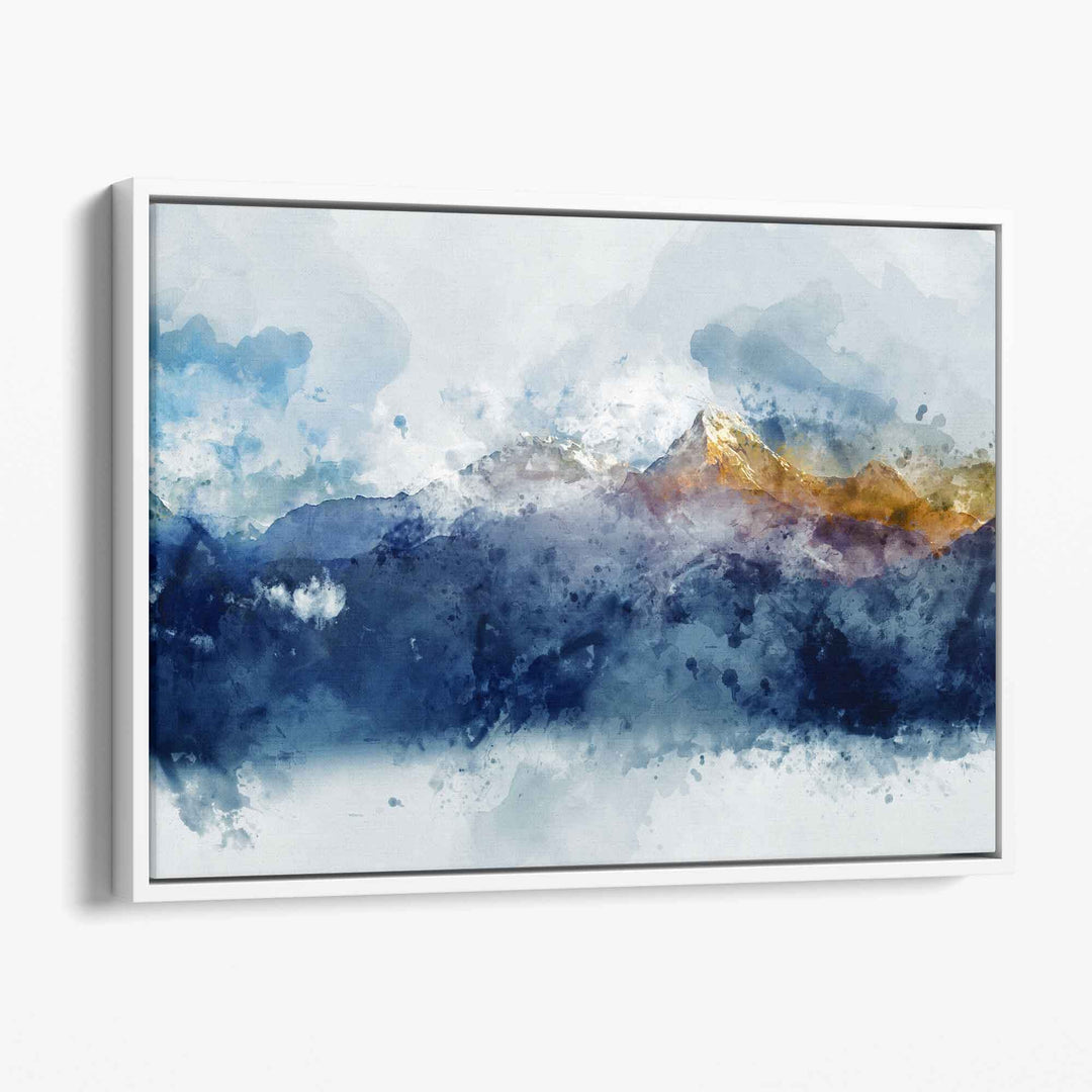 Abstract blue and yellow mountains wall art canvas print | Bowlift