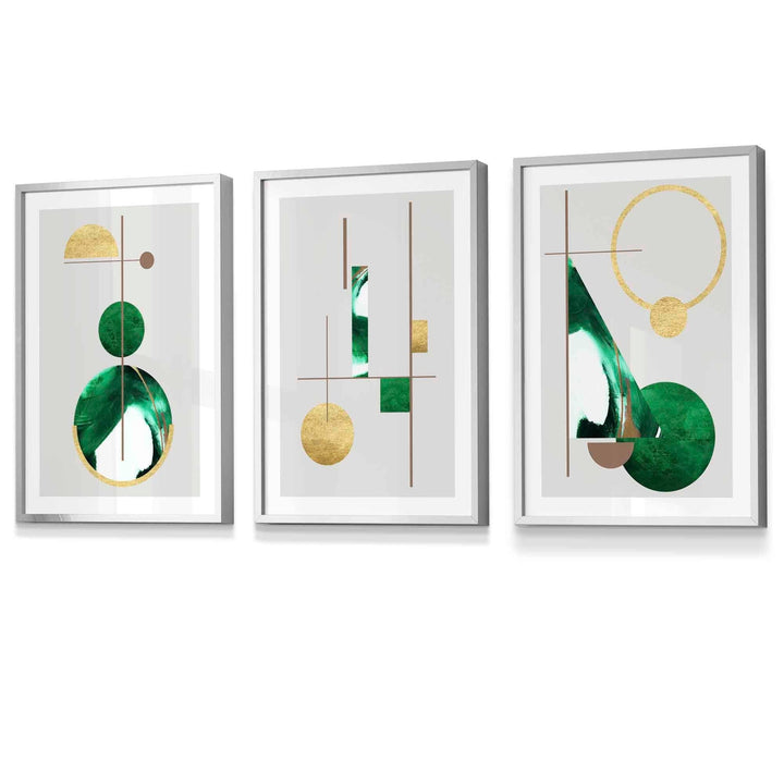Abstract Textured Geometric Mid Century Modern FRAMED Art in Green and Gold | Bowlift