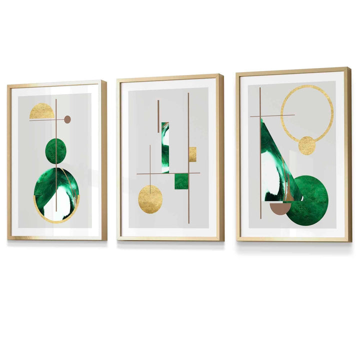 Abstract Textured Geometric Mid Century Modern FRAMED Art in Green and Gold | Bowlift