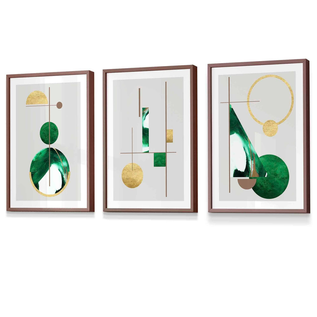 Abstract Textured Geometric Mid Century Modern FRAMED Art in Green and Gold | Bowlift