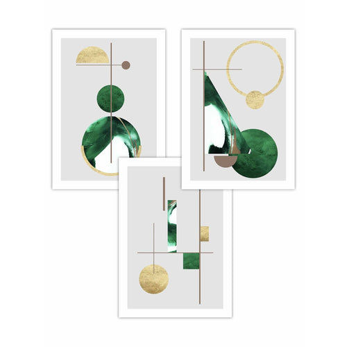 Abstract Textured Geometric Mid Century Modern FRAMED Art in Green and Gold | Bowlift