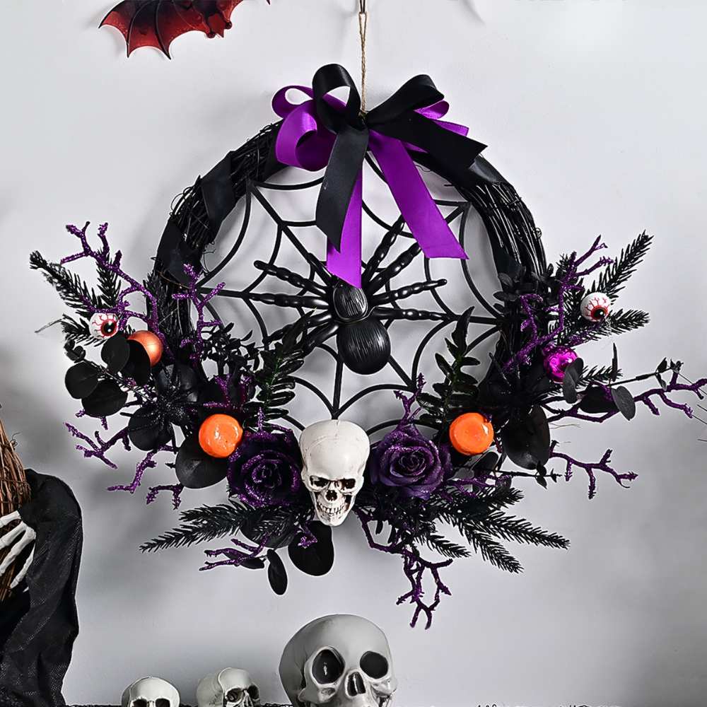BowLift | Halloween Gothic Floral Spiderweb Wreath | Spooky Door Decor