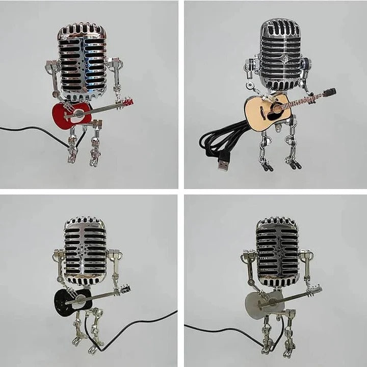 BowLift | Industrial Style Robot Lamp with Guitar and Vintage Microphone Design
