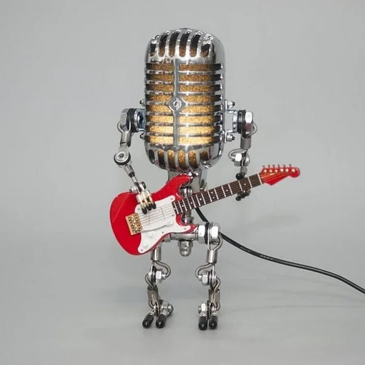 BowLift | Industrial Style Robot Lamp with Guitar and Vintage Microphone Design