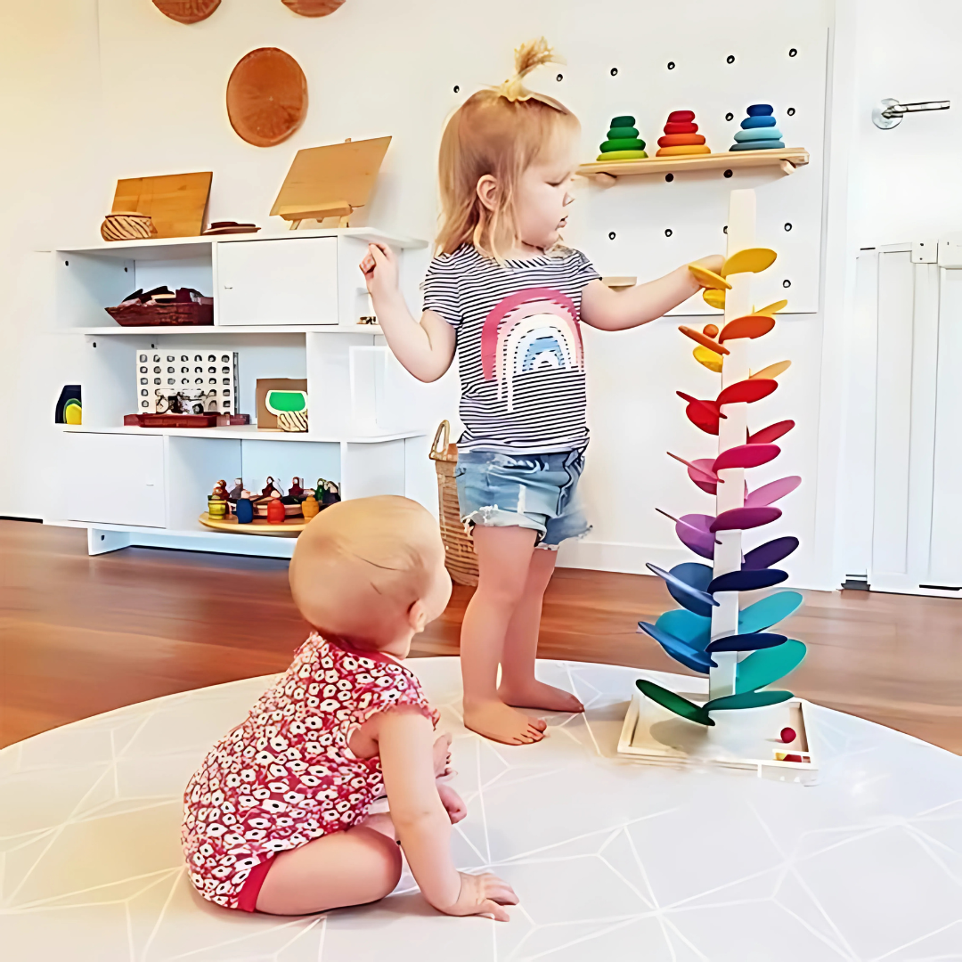 BowLift | Wooden Rainbow Marble Run Tower