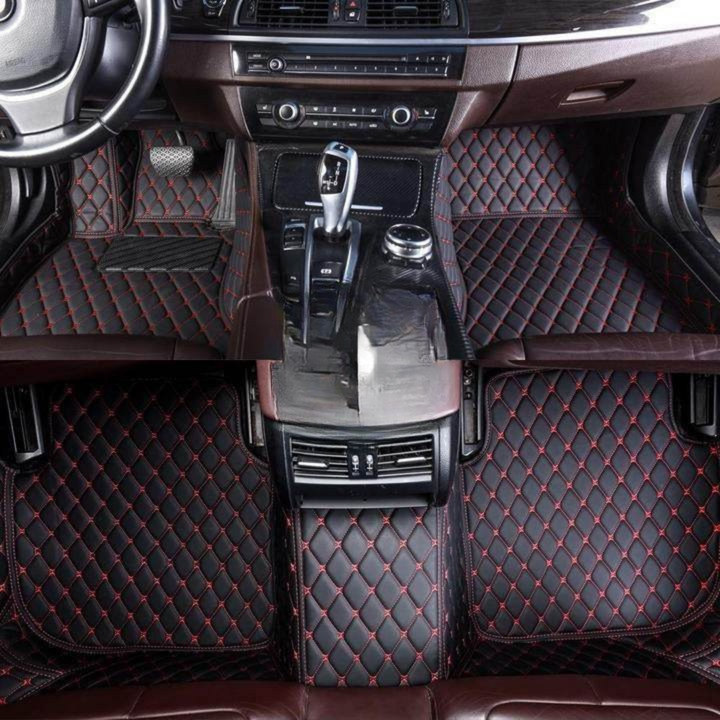 BowLift | Car Floor Mats Black Red Leather Waterproof